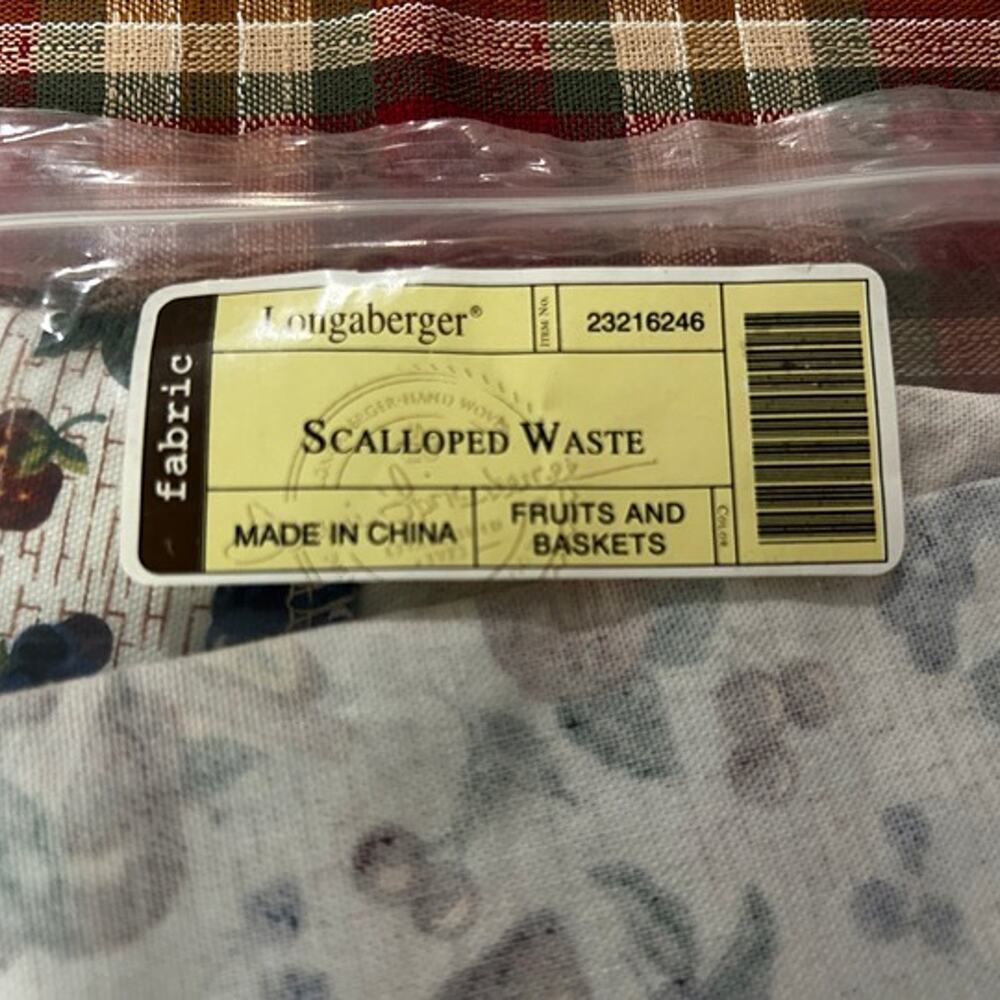 Longaberger SCALLOPED WASTE basket liner NEW Fruits & baskets fabric
